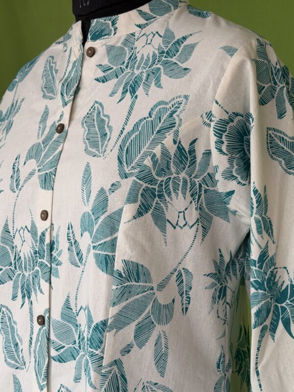 Off white cotton kurta set for women with teal floral print front view