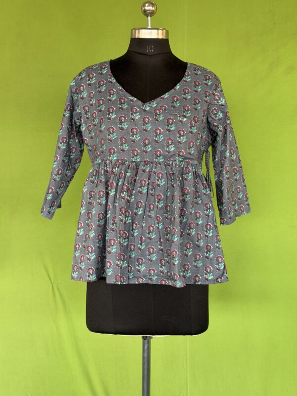 Cotton floral top walking pose casual wear