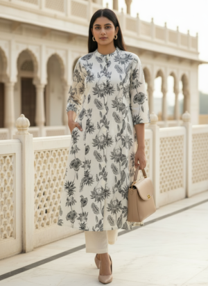 Office wear off white kurta set for women full look Office wear Cotton Kurta Set