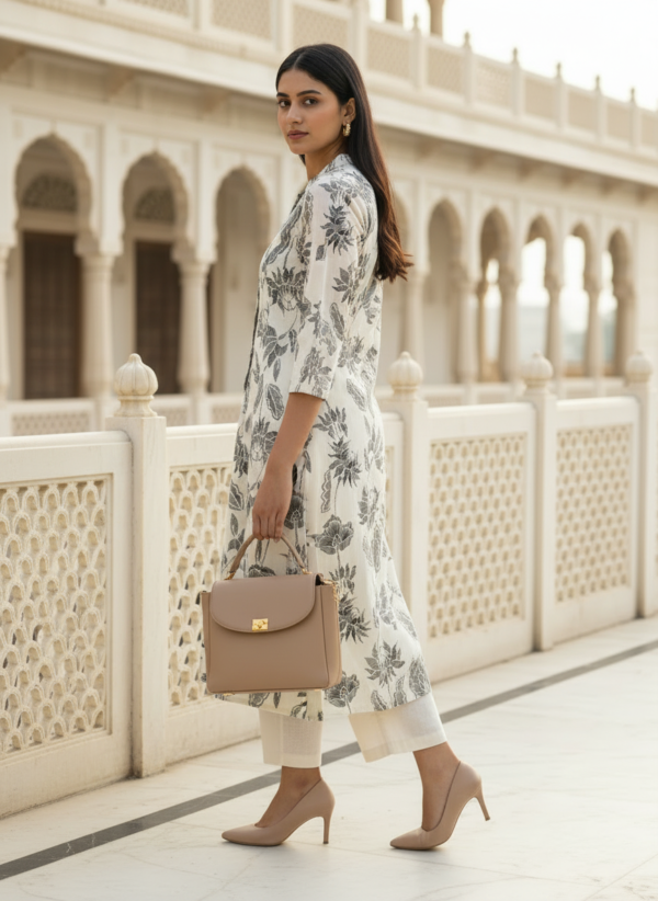 Elegant cotton kurta set for women side pose