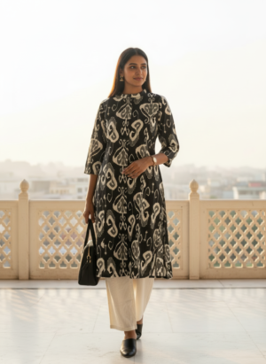 Cotton kurta set for women with straight fit design Black Cotton Kurta Set