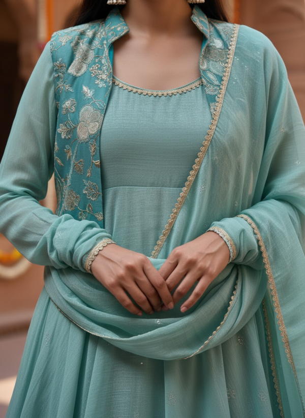 Festive wear Anarkali kurta set for women full look Festive wear Anarkali kurta set for women full look