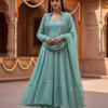 Back view of sea green embroidered kurta set with dupatta Back view of sea green embroidered kurta set with dupatta