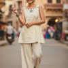 Minimal kurta set close-up neckline embroidery