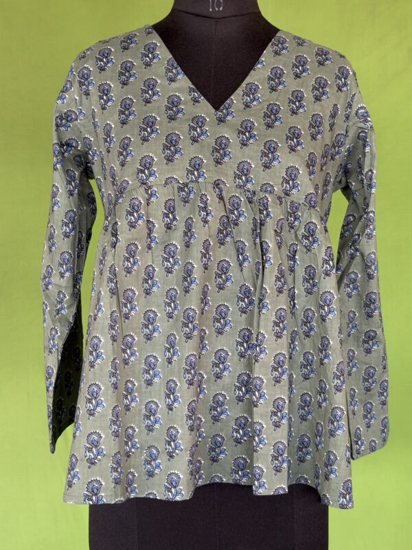 Slate Blue Leheriya Peplum Short Kurti for Women