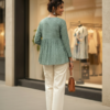 Sage Green Leheriya Peplum Short Kurti for Women