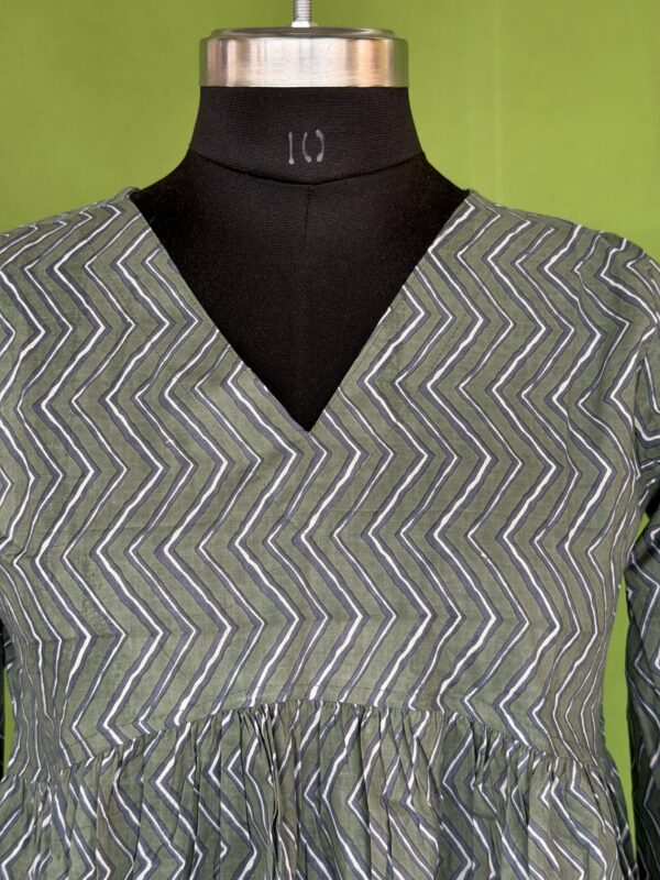 Sage Green Leheriya Peplum Short Kurti for Women