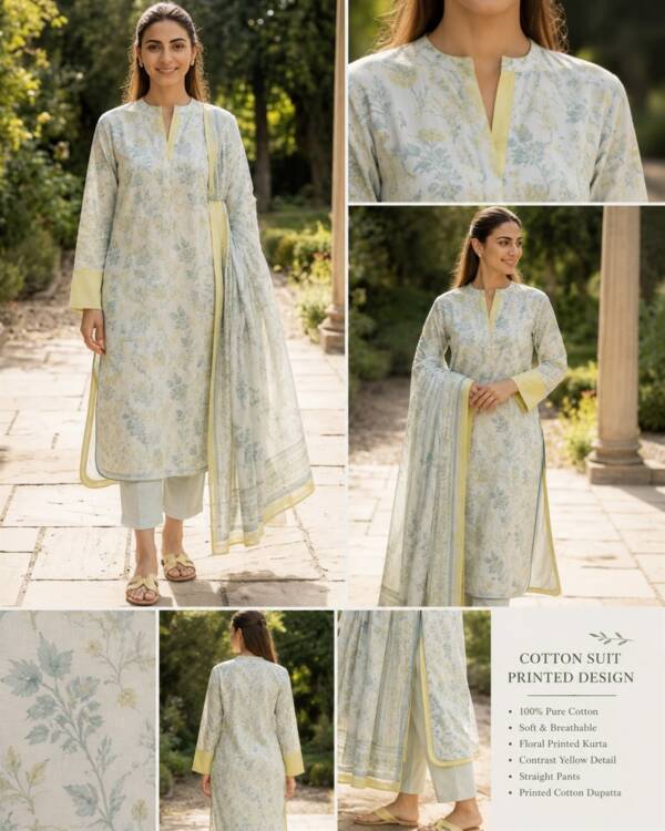 Floral printed cotton kurta suit with dupatta