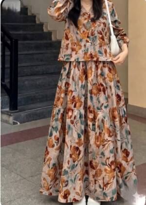 Floral print top and tiered maxi skirt co-ord set