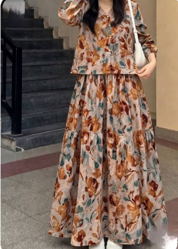 Floral print top and tiered maxi skirt co-ord set