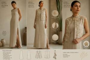 Linen maxi dress with hand embroidered koti