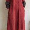 Red striped cotton kurta set with contrast sleeves