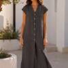 Charcoal linen long shirt kurta set
